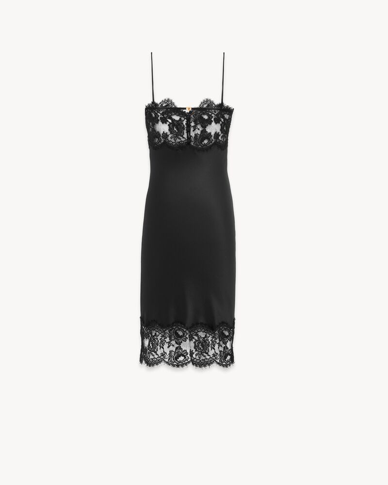 slip dress in silk satin and lace