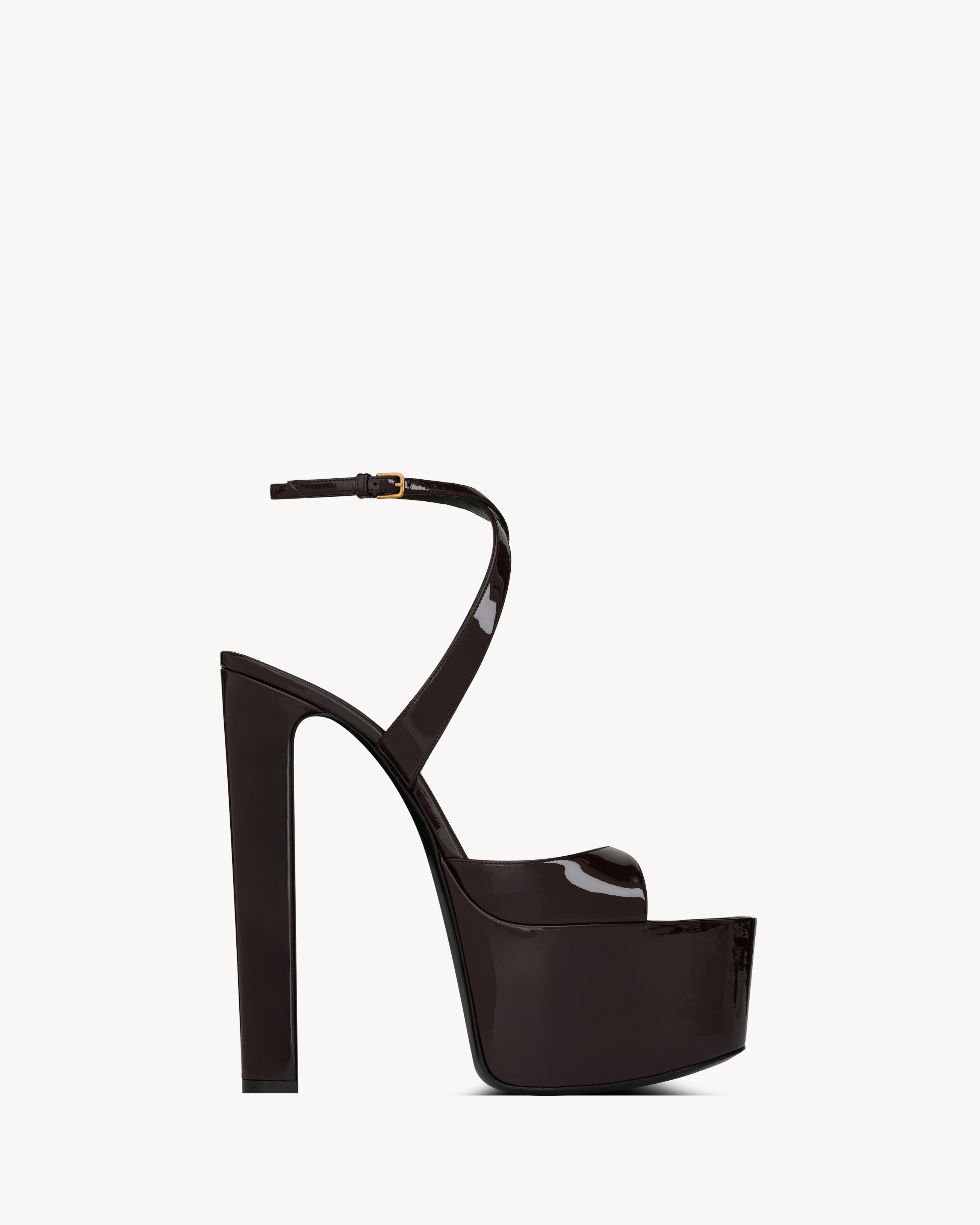 ROSSY platform sandals in patent leather in Brown Saint Laurent