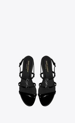 cassandra flat sandals in patent leather with black monogram