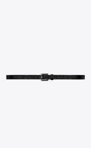 classic belt with square buckle in crocodile-embossed leather