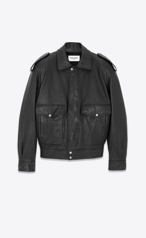 oversized jacket in grained leather