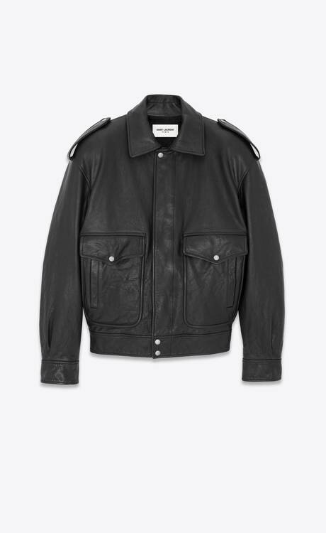 Oversized jacket in grained leather | Saint Laurent | YSL.com