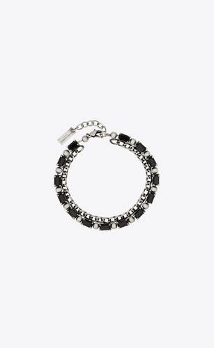 curb chain and multi-stone bracelet in metal and onyx