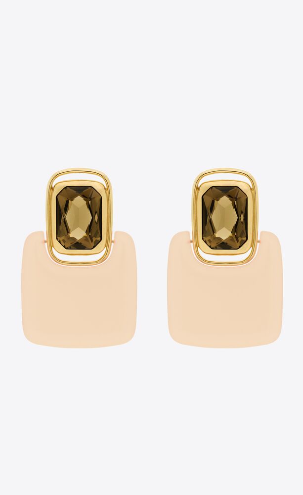 凸圓形寶石樹脂及金屬方形耳環
