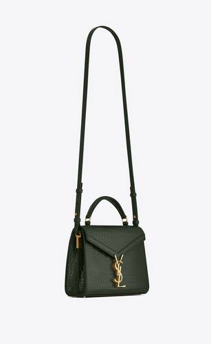cassandra mini top handle bag in crocodile-embossed shiny leather