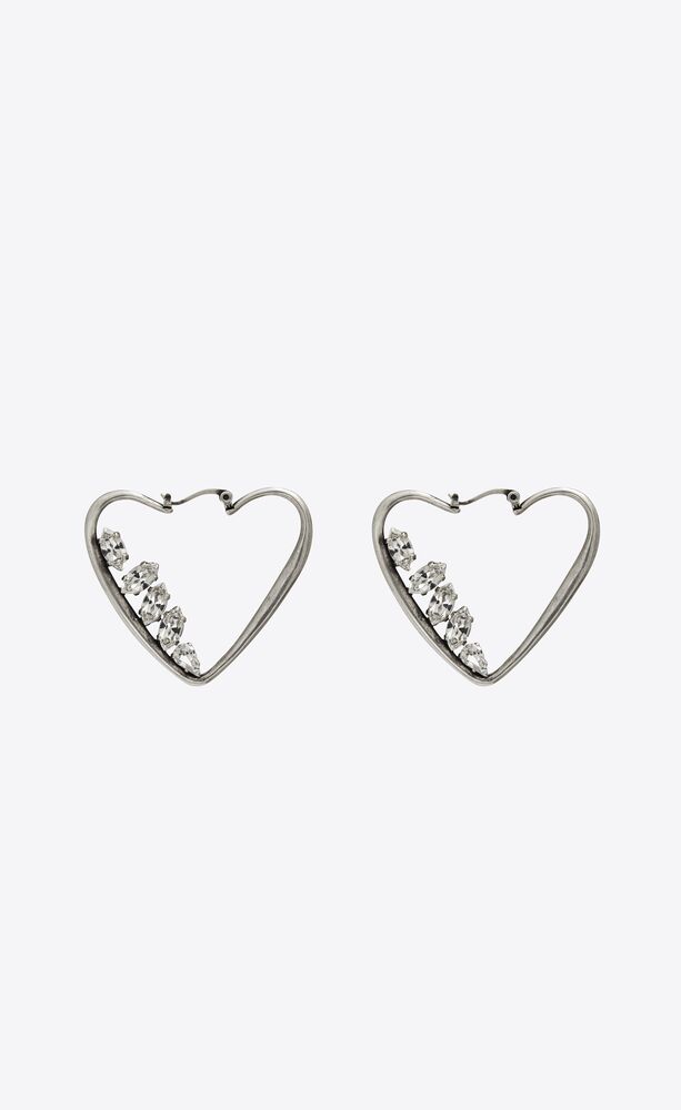 rhinestone heart hoop earrings in metal