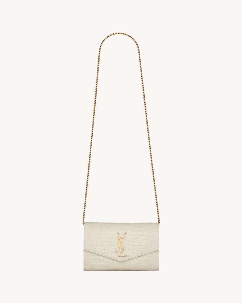 Ysl croc embossed leather chain clutch Clearance