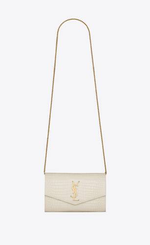 UPTOWN chain wallet in crocodile-embossed shiny leather | Saint Laurent ...