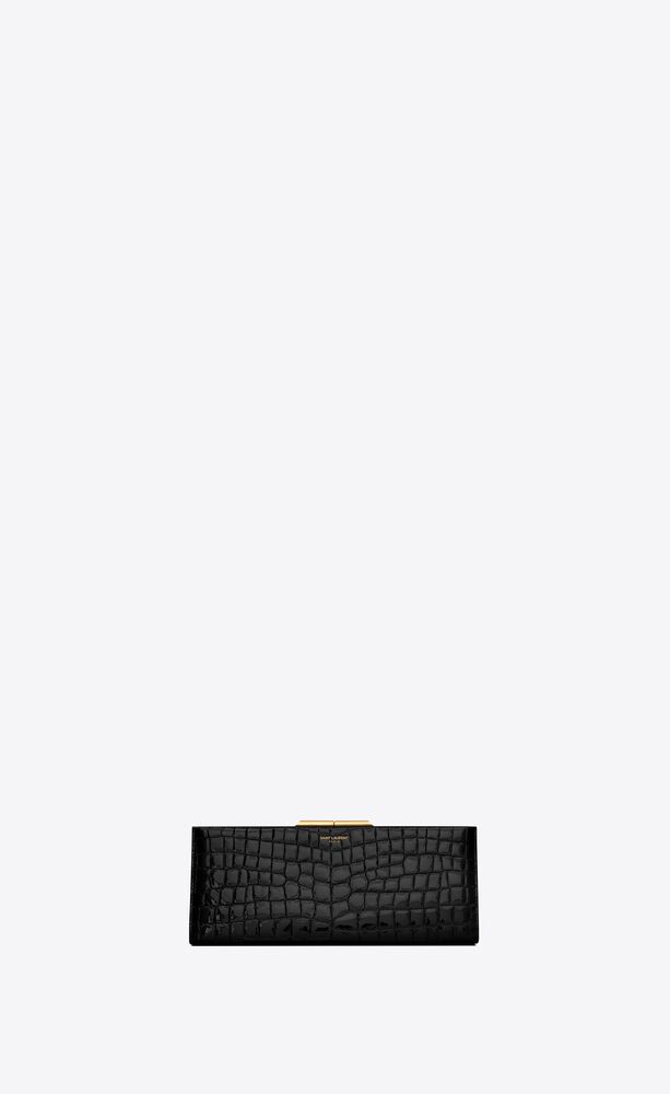 midnight small clutch in crocodile-embossed patent leather