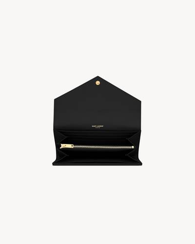 Saint Laurent Black Cassandre Matelassé Flap Wallet Grain De