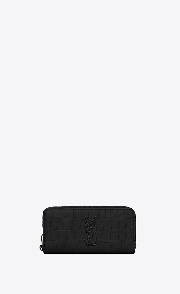 monogram zip-around wallet in crocodile-embossed leather
