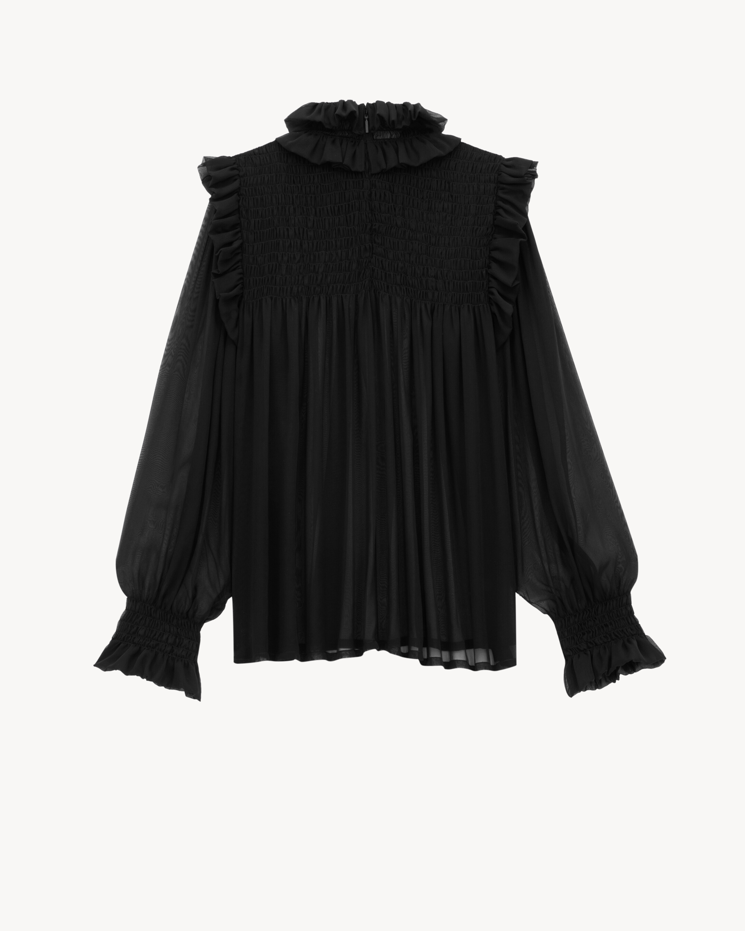 Blusa a balze in mussola di crêpe di seta