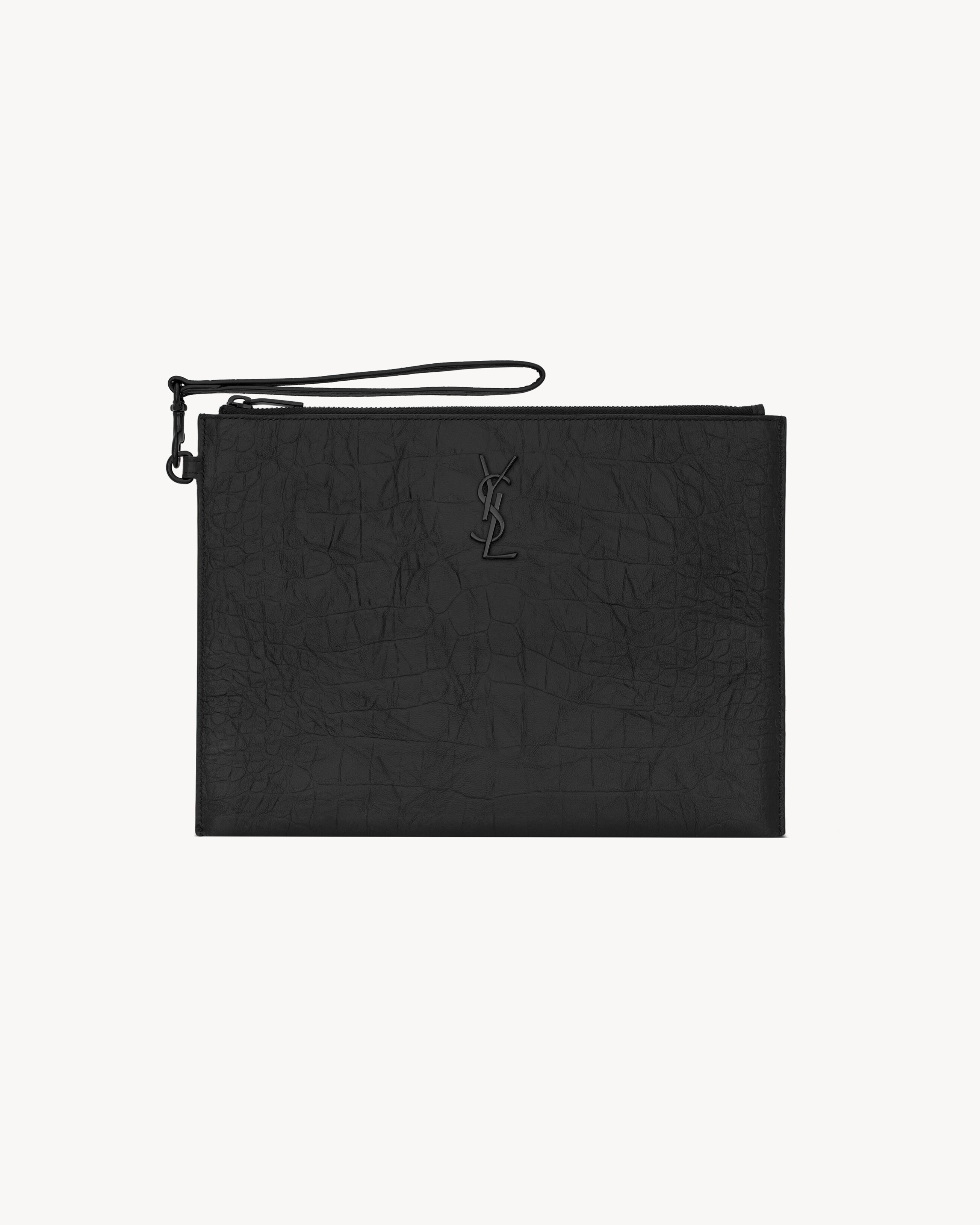 CASSANDRE zipped tablet holder in crocodile-embossed leather