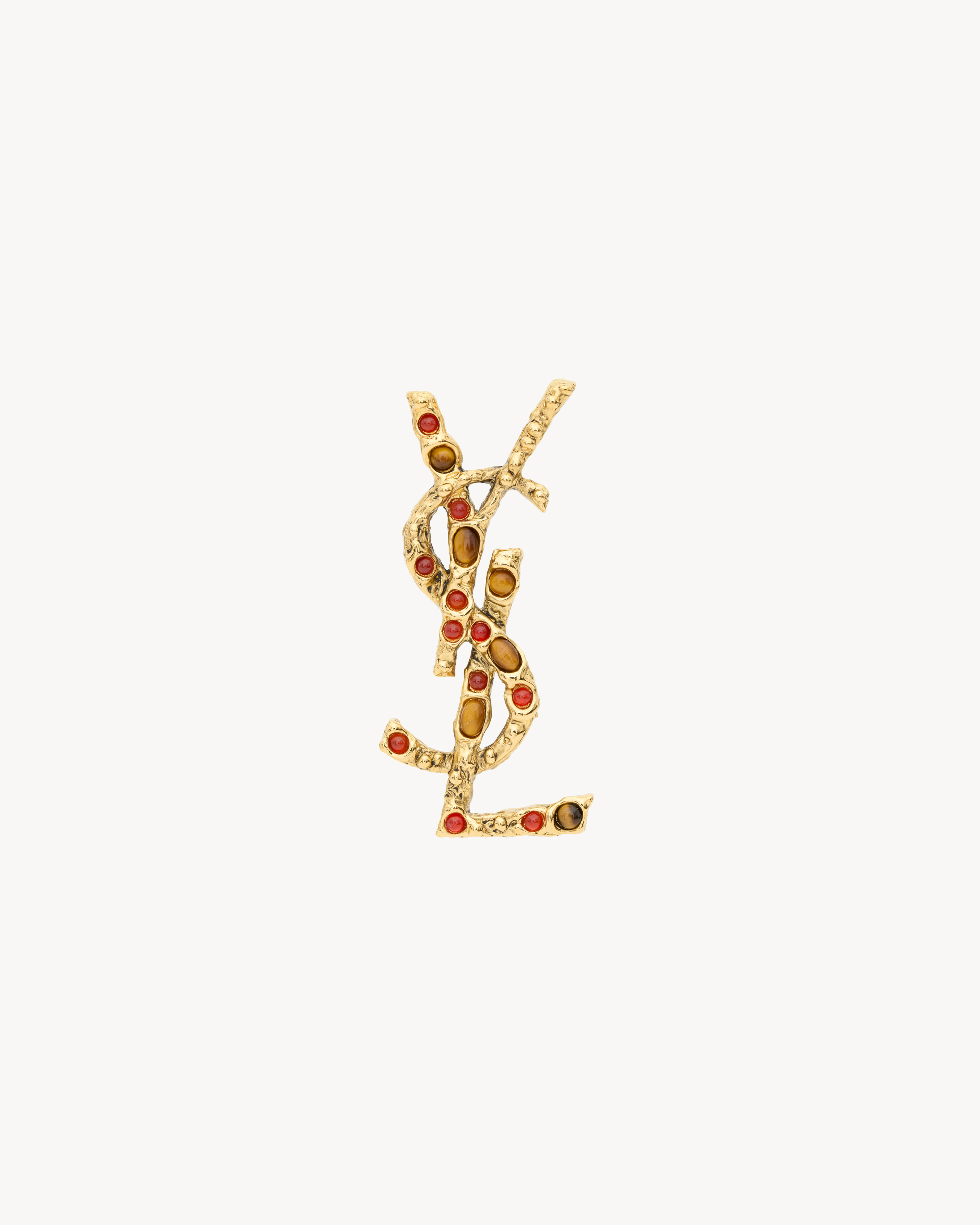CASSANDRE brooch in tiger's eye, sunstone, and metal
