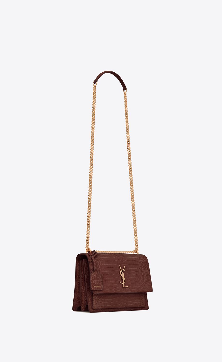 SUNSET Medium chain bag in CROCODILE-EMBOSSED shiny leather | Saint ...