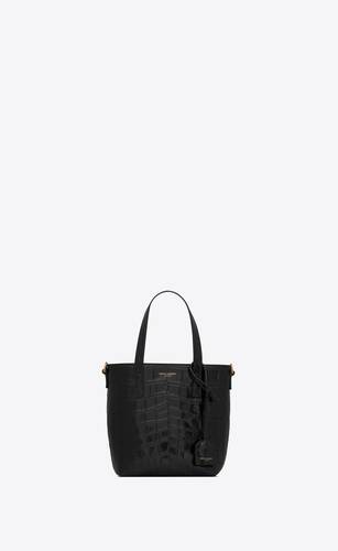 mini toy shopping saint laurent in crocodile-embossed leather