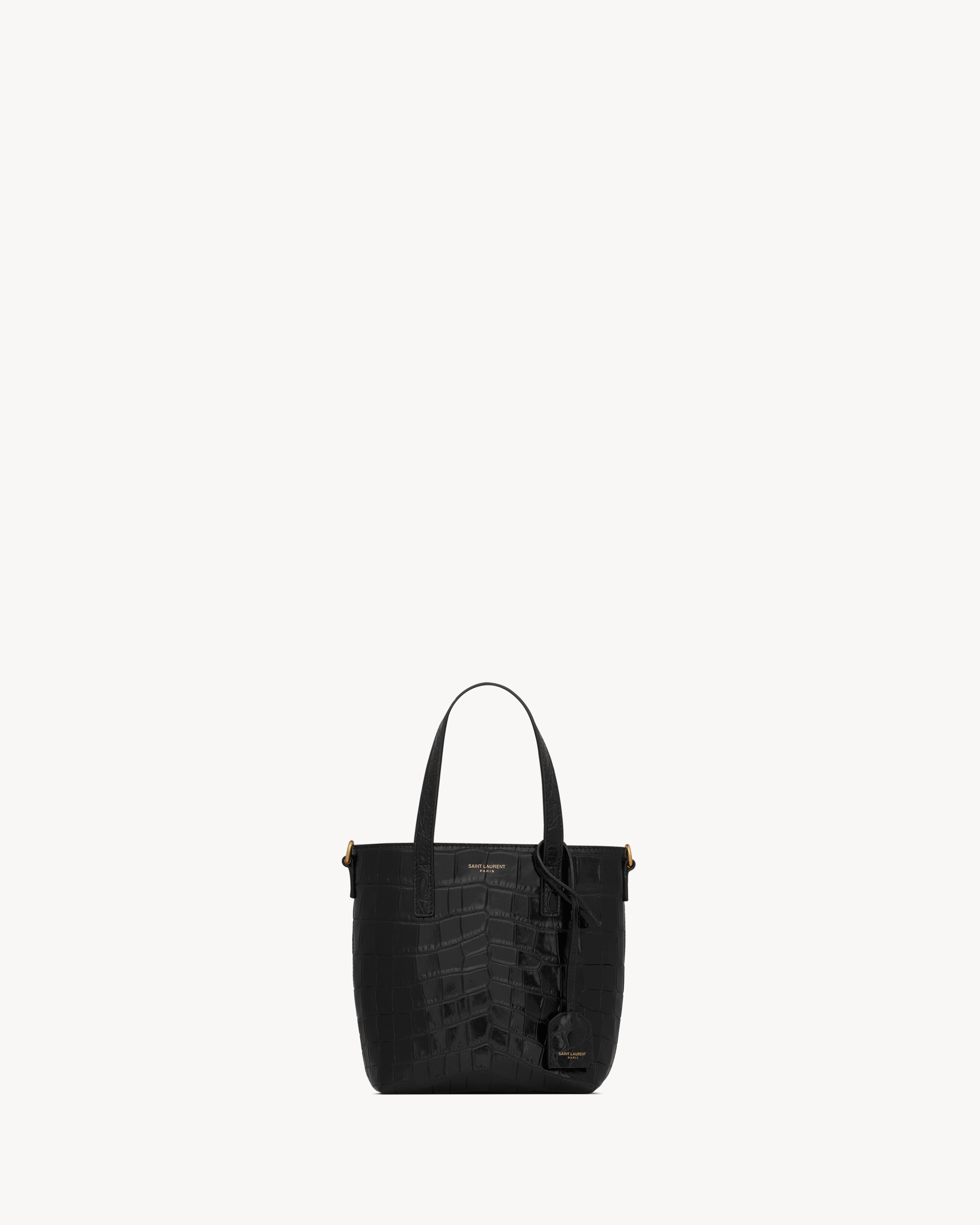 mini toy shopping saint laurent in crocodile-embossed leather