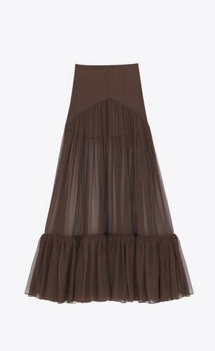 ruffled long skirt in silk