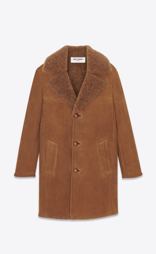 single-breasted coat in shearling and suede