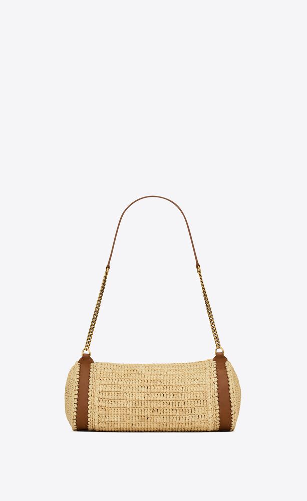 Cassandre small cylindric bag in raffia and vegetable-tanned leather ...