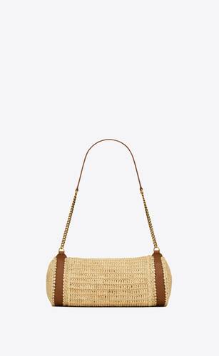 cassandre small cylindric bag in raffia and vegetable-tanned leather