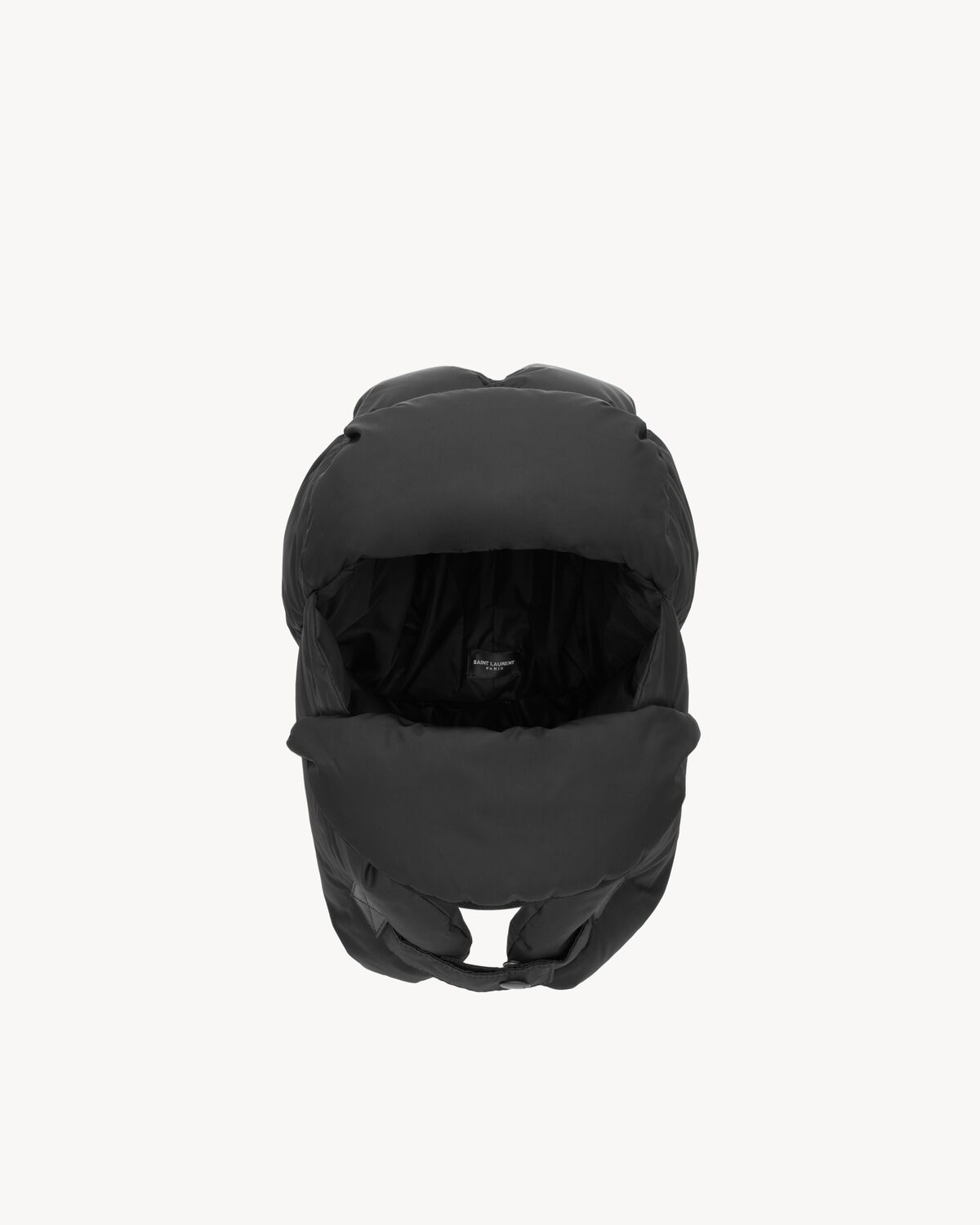trapper hat in nylon, wool, cashmere, and leather