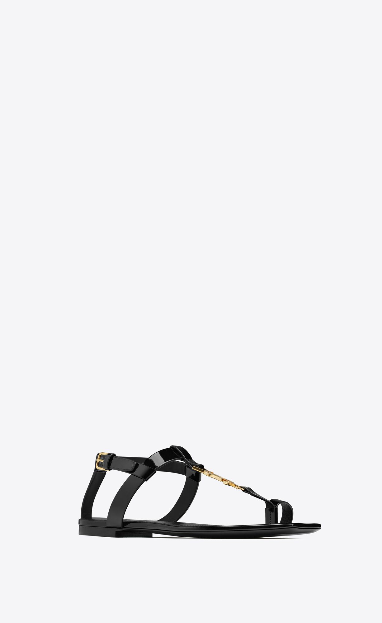 Cassandra flat sandals in patent leather with gold-tone monogram ...