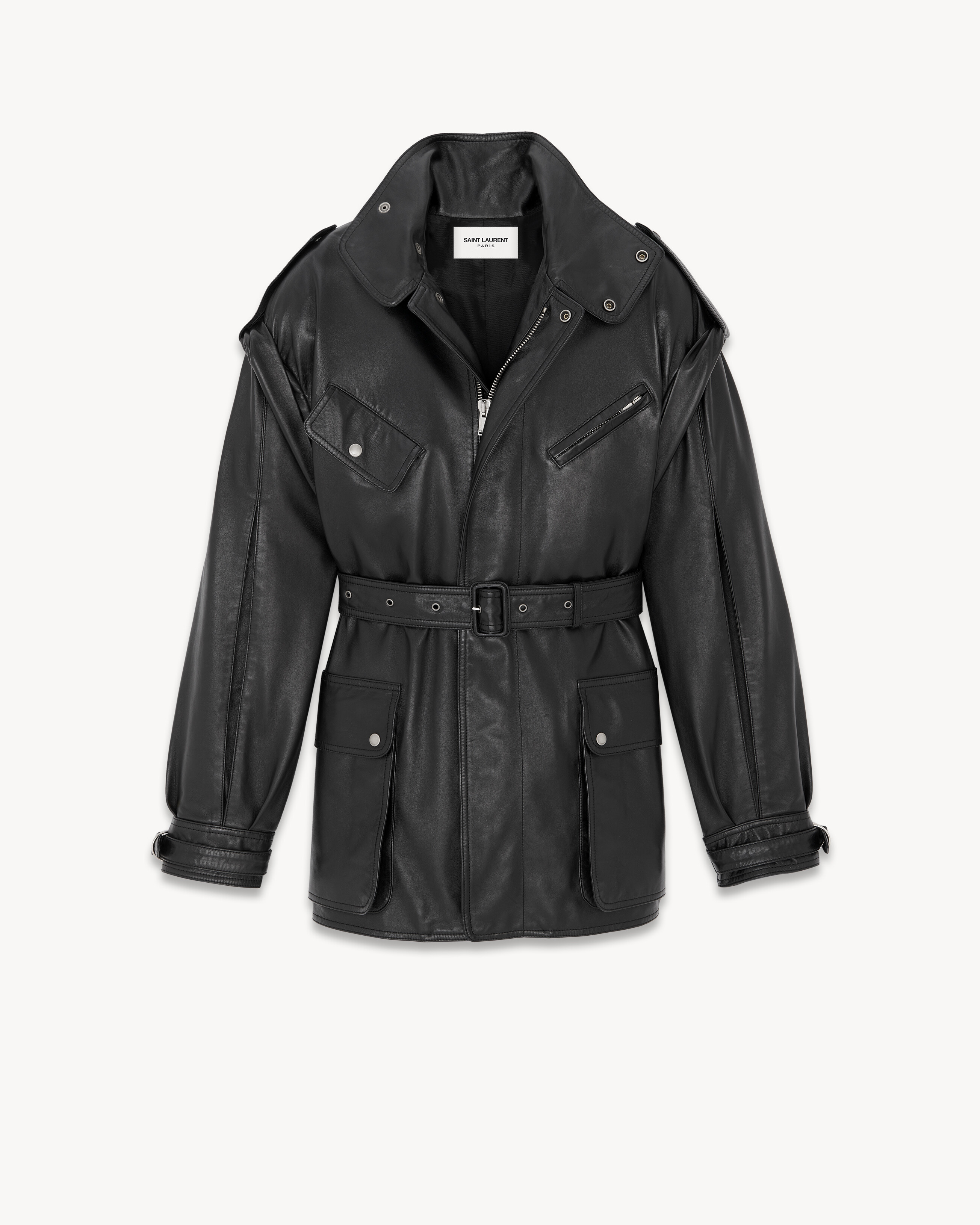 belted coat in lambskin