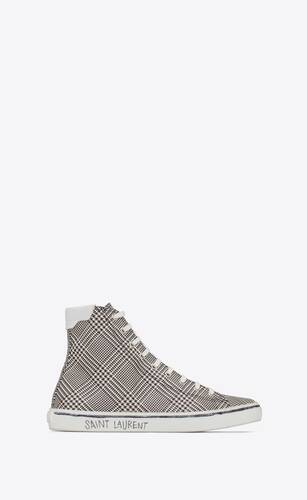 malibu mid-top sneakers in prince of wales canvas and smooth leather