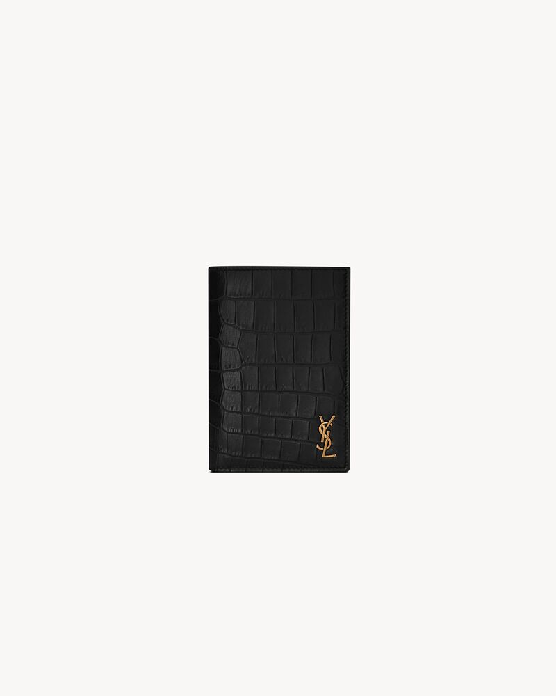 TINY CASSANDRE credit card wallet in CROCODILE-EMBOSSED matte leather