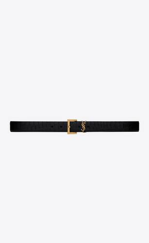 cassandre belt with square buckle in crocodile-embossed leather