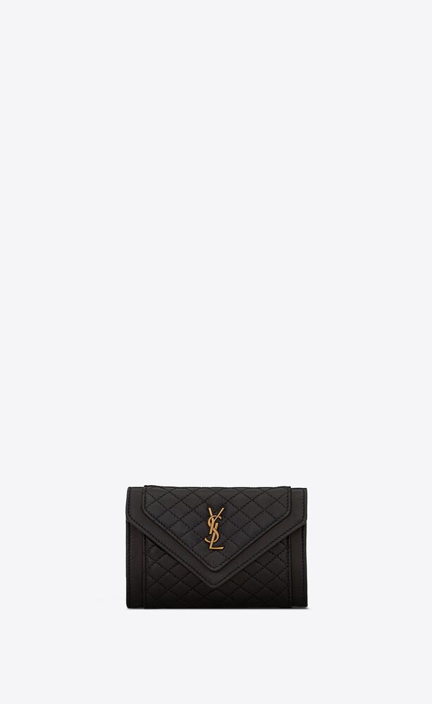 YVES SAINT LAURENT Gaby Small Envelope Quilted Leather Wallet Black