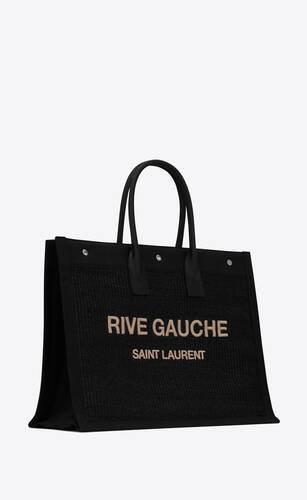 rive gauche large tote bag in embroidered raffia and leather