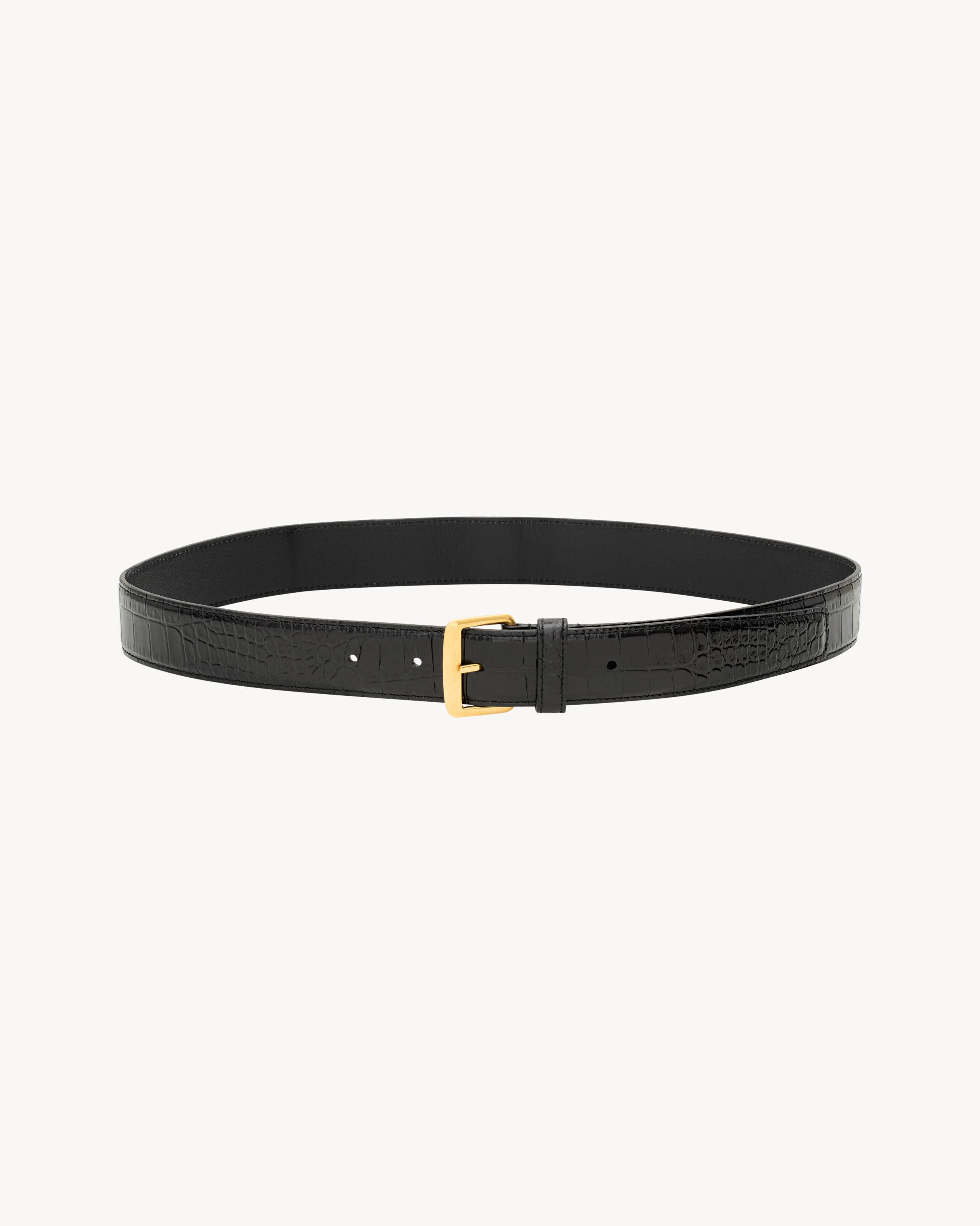 square buckle belt in crocodile-embossed leather