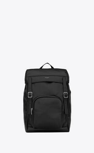 city flap backpack in matte leather and nylon