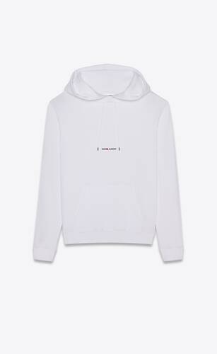 weißer crop-kapuzensweater mit saint laurent-print