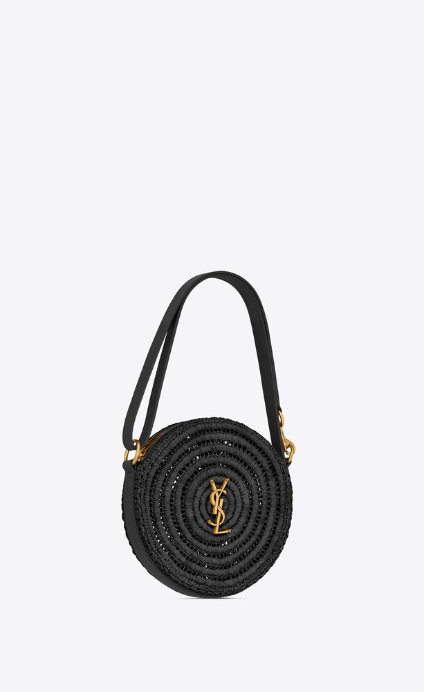 Round bag in raffia and vegetable-tanned leather | Saint Laurent | YSL.com