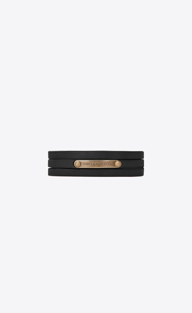 narrow multi-wrap saint laurent id bracelet in smooth leather and metal