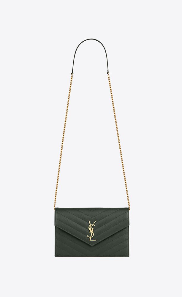 ysl envelope chain wallet in grain de poudre embossed leather