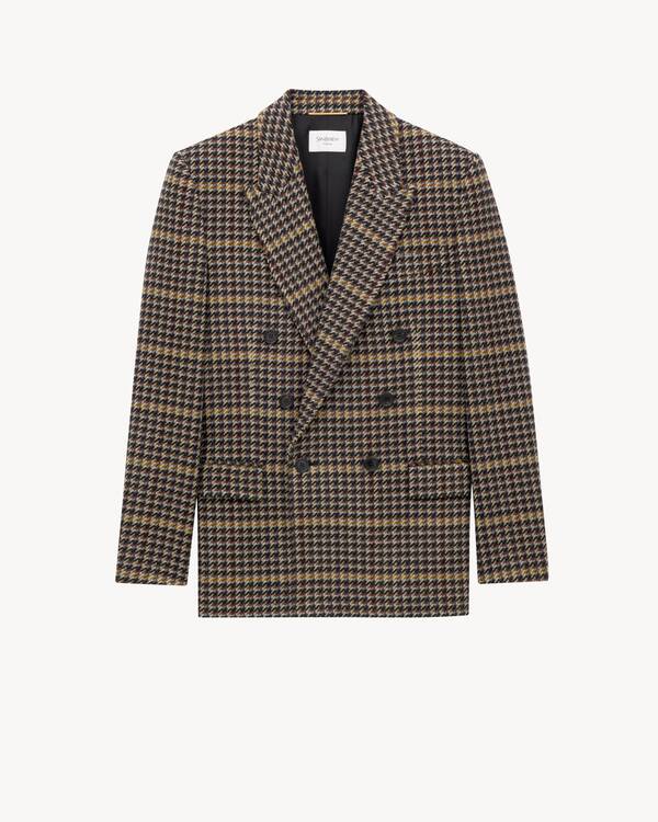 【関税＆送料込み】Saint Laurent Checked Single-Breasted Bl SAINT LAURENT Checked Single-Breasted Wool Blazer in Grey
