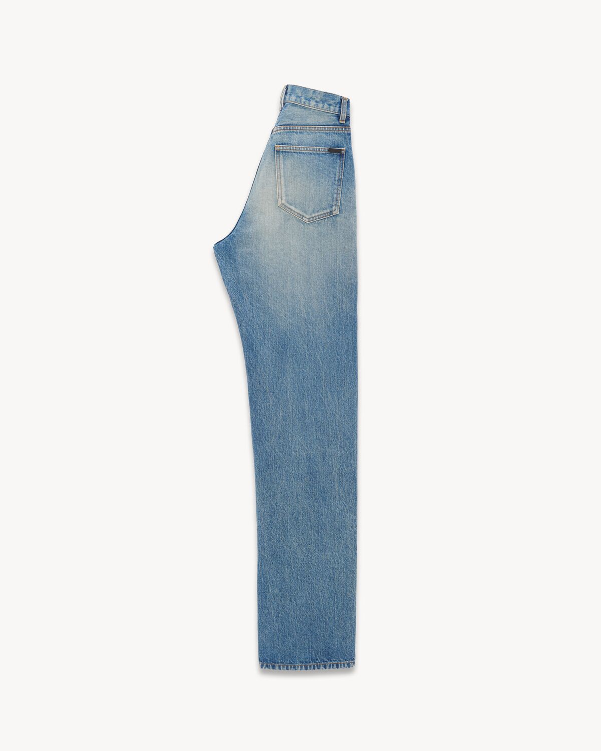 V-waist long baggy jeans in vintage blue denim