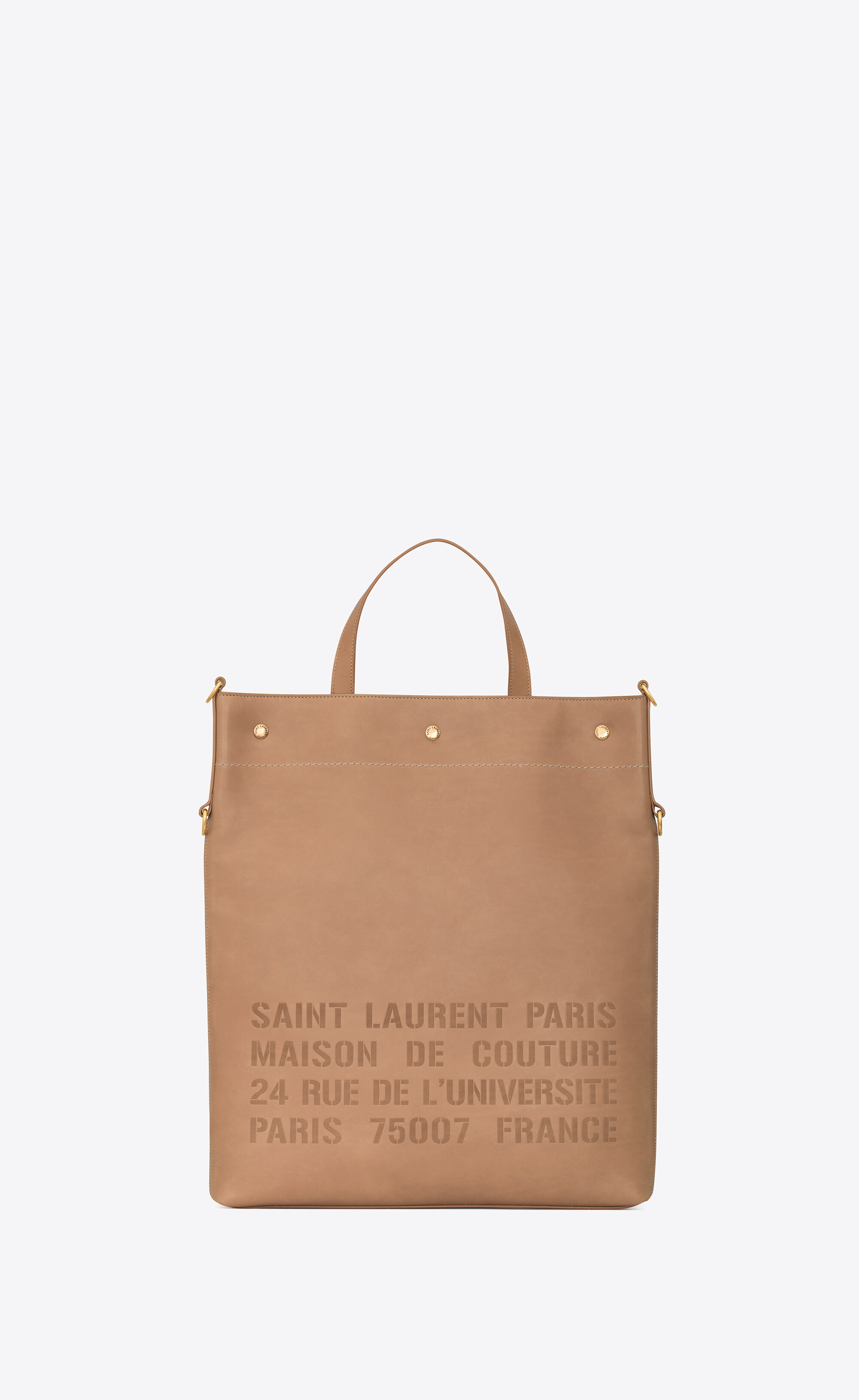 Saint Laurent UNIVERSITE North/South Foldable Tote Bag in Canvas and Smooth Leather - White - Men