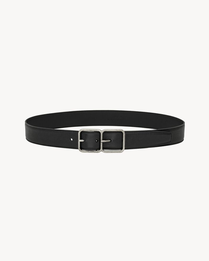 double frame belt in lacquered leather