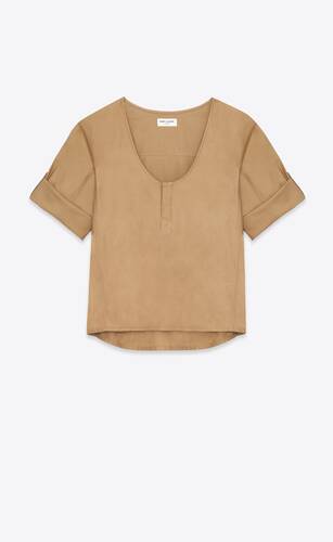 henley blouse in cotton twill
