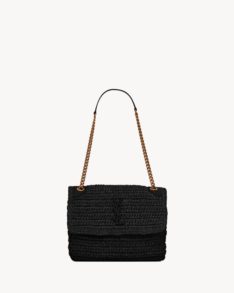 NIKI medium CHAIN BAG in raffia and leather