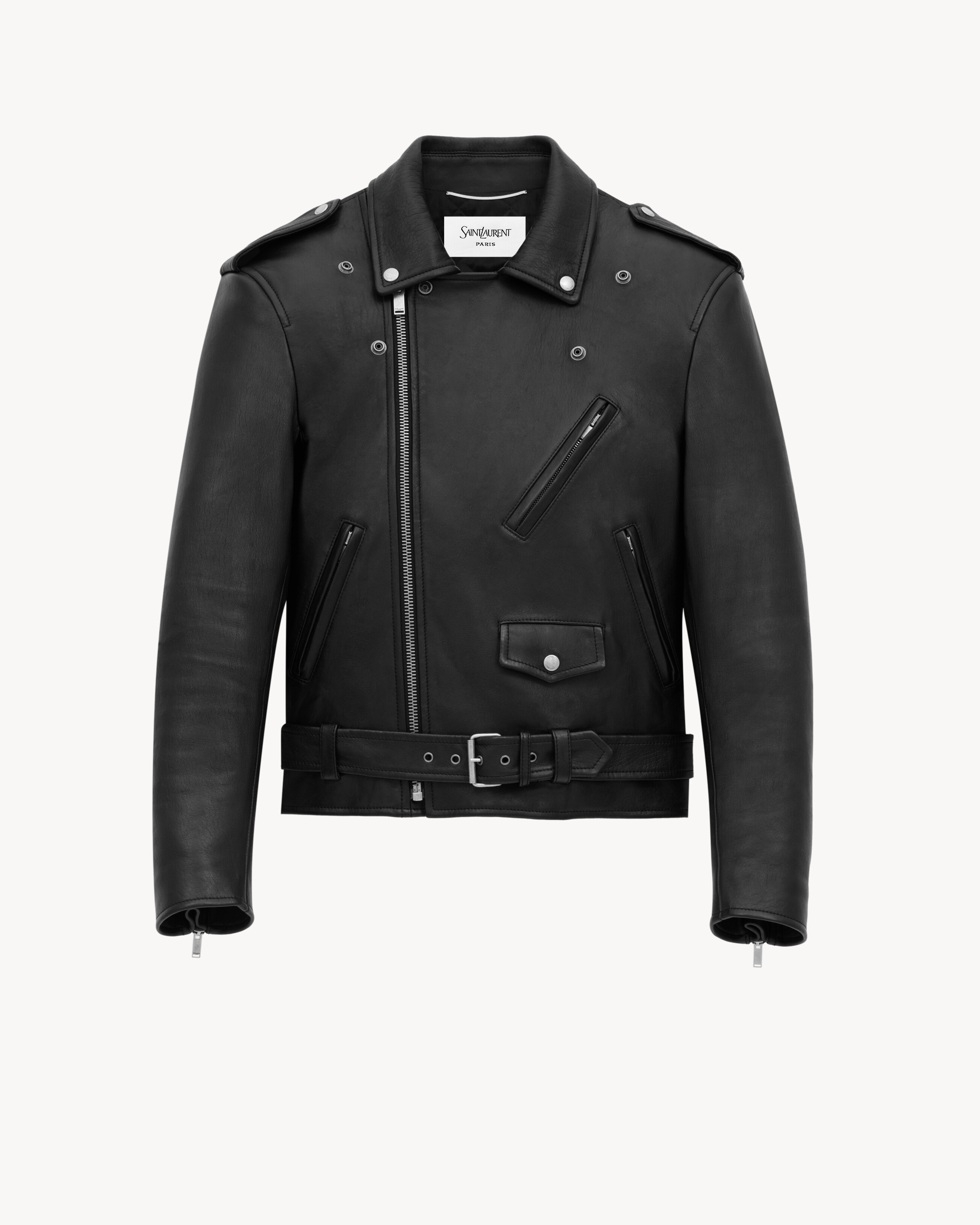 Chaqueta biker de piel de cordero granulada | Saint Laurent | YSL.com