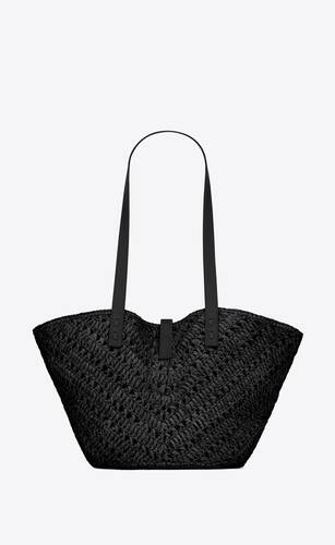 panier small in raffia and vegetable-tanned leather