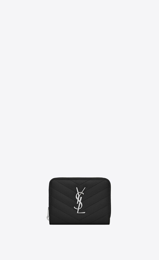 Saint Laurent Monogram Zip Around Wallet Grain De Poudre Dark