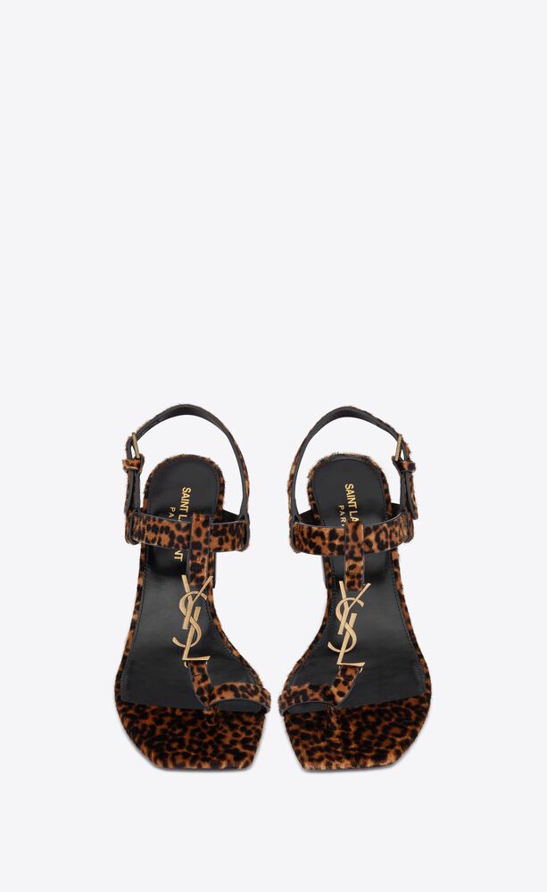 cassandra heeled sandals in leopard-print pony-effect leather with gold-tone monogram