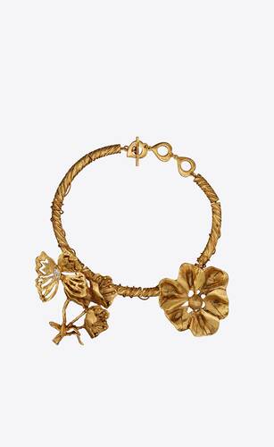 floral butterfly coiled necklace in metal and crystal